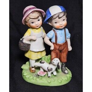 Vintage Porcelain Figurine Boy, Girl with Dog.
